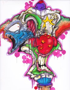 Created with Prisma color marker and white colored pencil on paper.