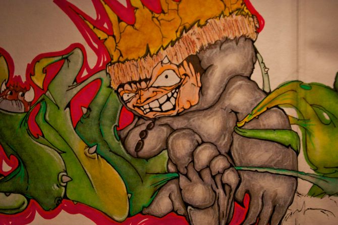 Marker and colored pencil.